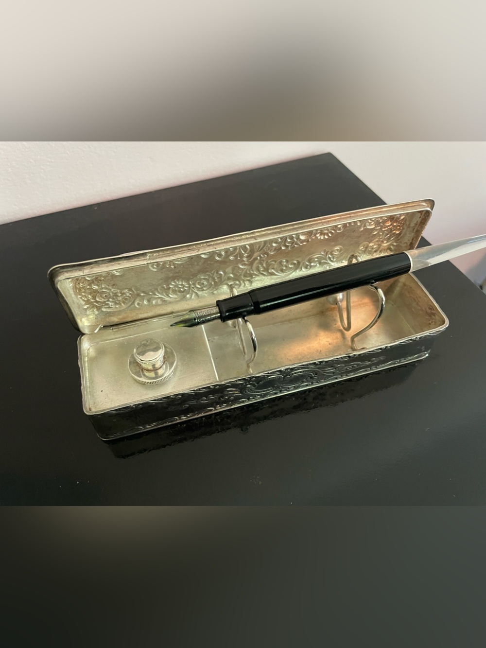 EG Webster & Son silver plate pen and ink box
